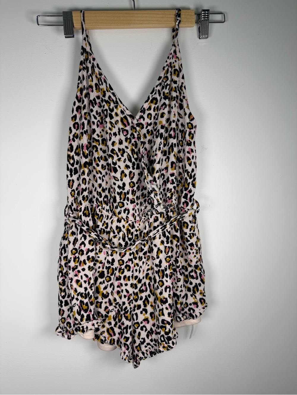 Mm mm mm Leopard Print Romper with‎ Spaghetti Straps in Pink, Black & Tan
